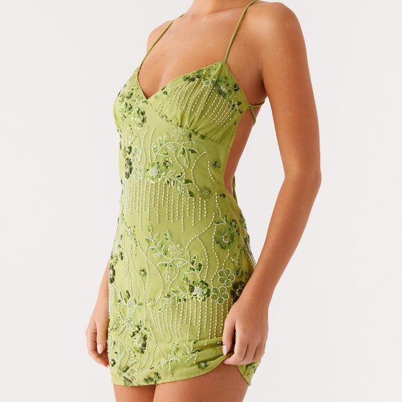 Vietta Sequin Cami Mini Dress - Lime - Picture 1 of 7